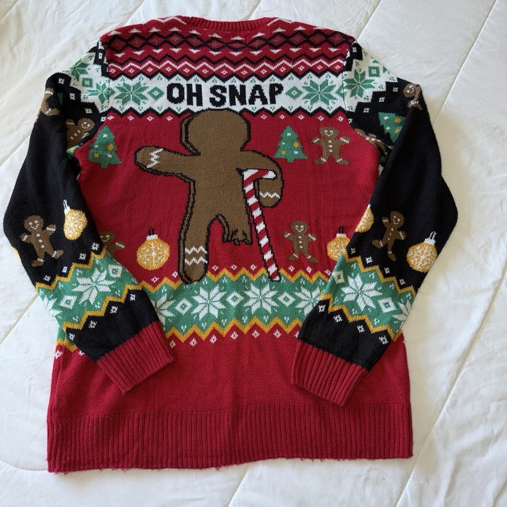 Men's Size XL‎ Oh Snap Gingerbread Man Ugly Christmas Holiday Sweater - Picture 2 of 7